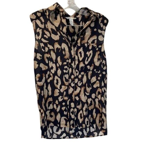 H&M XS Leopard Print Sleeveless Button-Up Blouse - Picture 1 of 4